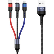 USAMS Kabel pleciony U26 3w1 0.35m 2A Fast Charge (lightning|microUSB|USB-C) SJ410USB01 (US-SJ410)