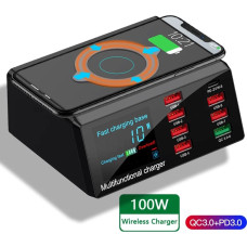 Charging station X9 - 7xUSB + Type C - 100W PD QC 3.0 + induction charging