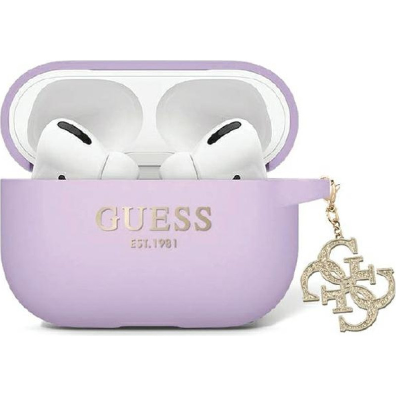 Guess GUAP2LECG4U AirPods Pro 2 cover fioletowy|purple Liquid Silicone Glitter Triangle Charm