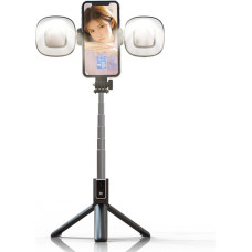 Selfie Stick MINI - with detachable bluetooth remote control, tripod and 2 LED lights - P40S-F BLACK