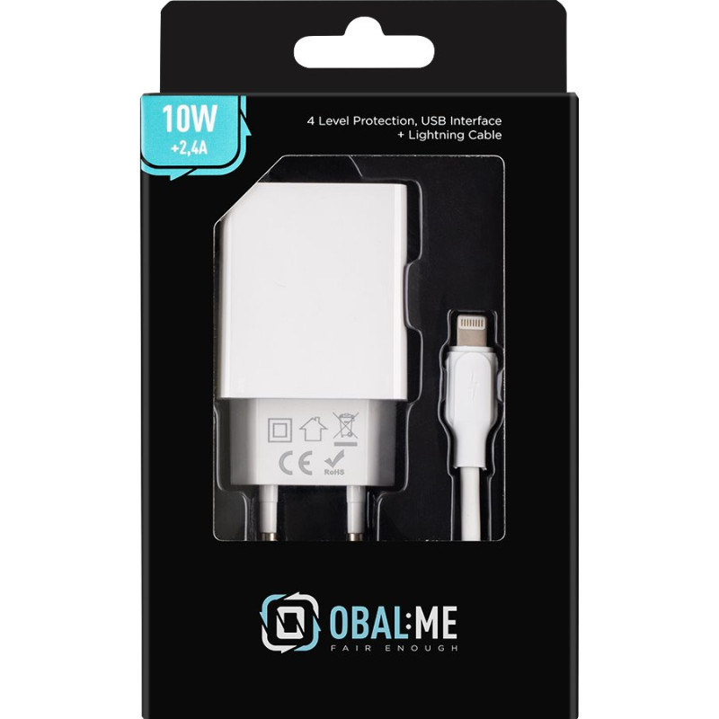 Obal:me Sienas lādētājs USB-A 10W + USB-A|Lightning kabelis 1m, balts