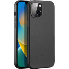 Dux Ducis Grit Leather Case for iPhone 14 Plus Elegant Faux Leather Cover (MagSafe Compatible) Black