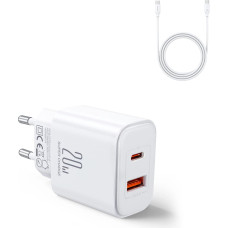 EU Joyroom JR-TCF05 20W USB-A USB-C charger + USB-C cable - white