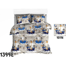 Kokvilnas gultas veļa 140x200 1399E pirātu jūrnieku kuģi 101N