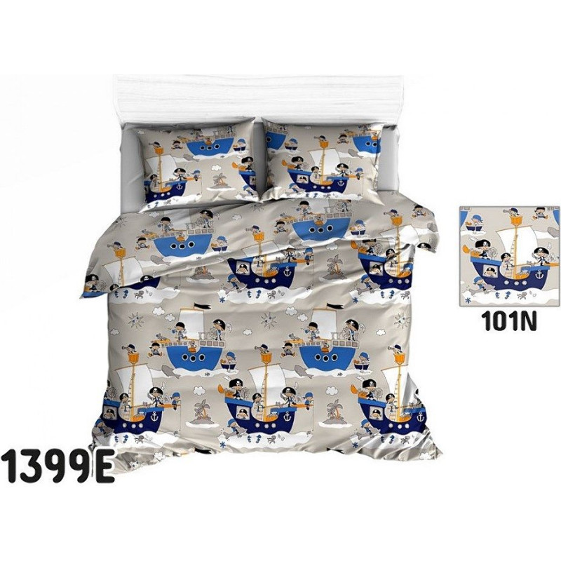 Kokvilnas gultas veļa 140x200 1399E pirātu jūrnieku kuģi 101N