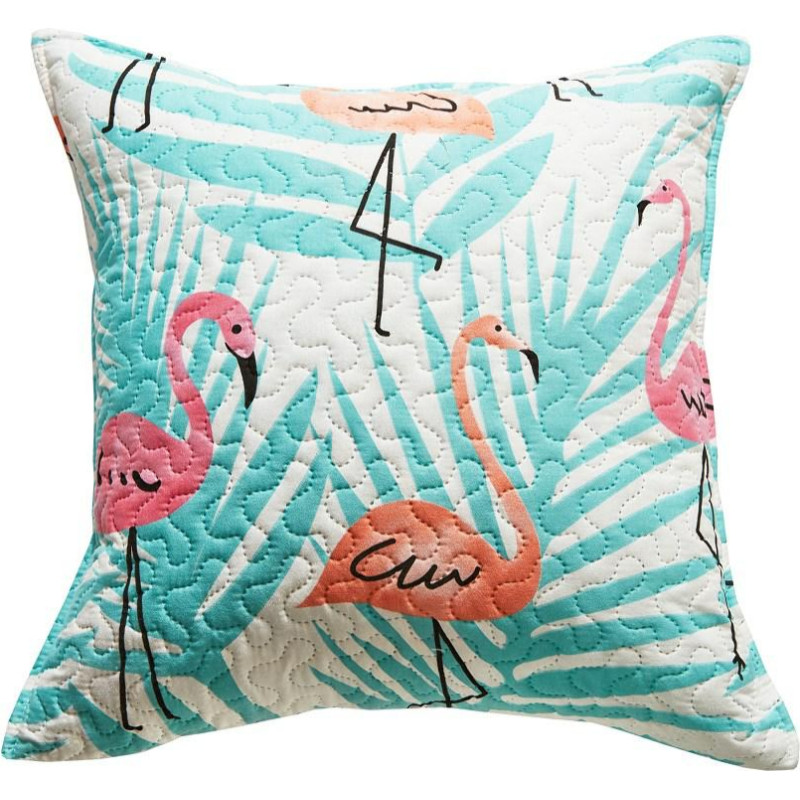 Dekoratīvā spilvendrāna 45x45 balta flamingo palmu lapas, stepēta Flamingove