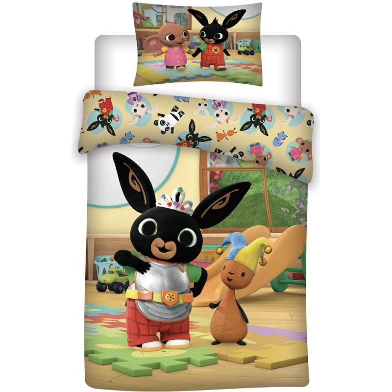 Kokvilnas gultas veļa 100x135 Bunny Bing Flop zilonis Sula Pando bunny friends 5161 spilvendrāna 40x60