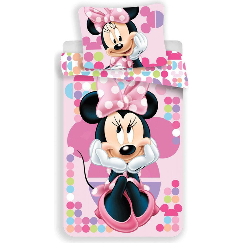 Bērnu gultas veļa 140x200 Mini Minnie Mouse 5949 rozā polka dot spilvendrāna 70x90