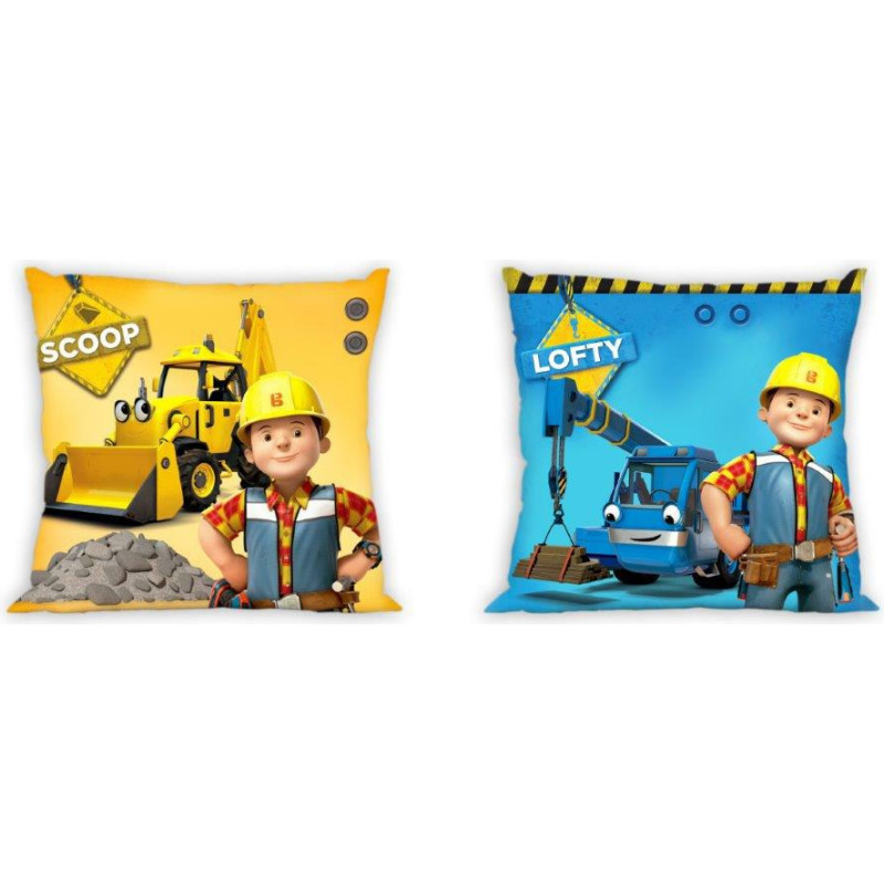 Kokvilnas spilvendrāna 40x40 Bob the Builder 2204 divpusējais ekskavatora celtnis 004 bērniem