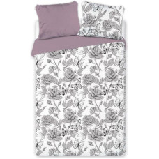 Satīna gultasveļa 220x200 Eleganti 001 ziedi tauriņi balti melni violeti abpusēji