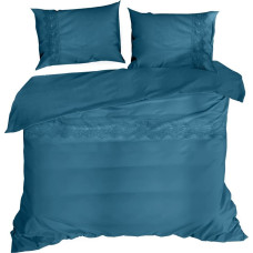 Kokvilnas gultas veļa 160x200 Lana 4 tumši zila ar mežģīnēm izšūtu vienkrāsains Premium