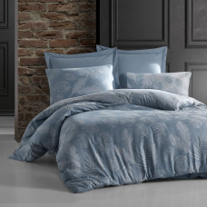 Kokvilnas gultas veļa 220x200 Bahamu zilas žakarda lapas Cottonlove Jacquard