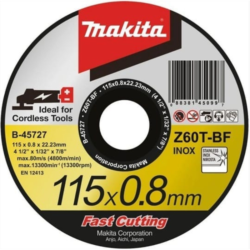 Makita-Akcesoria INOX metāla/nerūsējošā tērauda griešanas disks, 115/22.23/0.8mm Makita [E-10861]