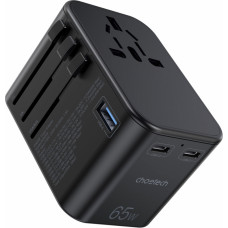 Choetech Ātrās ceļojumu uzlādes spraudnis EU UK USA AUS 3xUSB 30-65W melns