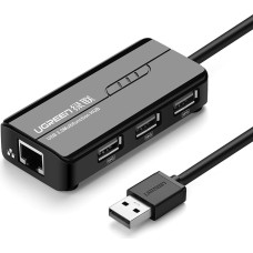 Ugreen HUB tīkla adapteris USB-A - RJ45 10/100 Mbps / 3x USB 3.0 melns