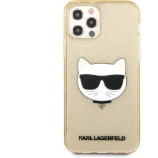 KLHCP12MCHTUGLGO Karl Lagerfeld Choupette Head Glitter Case for iPhone 12|12 Pro 6.1 Gold