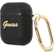 GUA2SASMK Guess Saffiano PC|PU Metal Logo Case for Airpods 1|2 Black