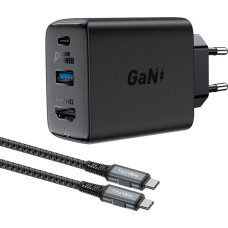 Acefast 2in1 charger GaN 65W USB Type C | USB, adapter HDMI adapter 4K @ 60Hz (set with cable) black (A17 black)