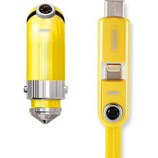 REMAX Car Charger Cutie RCC-211 - USB - 2,4A with 3 in 1 cable Micro USB, Lightning, Type C YELLOW