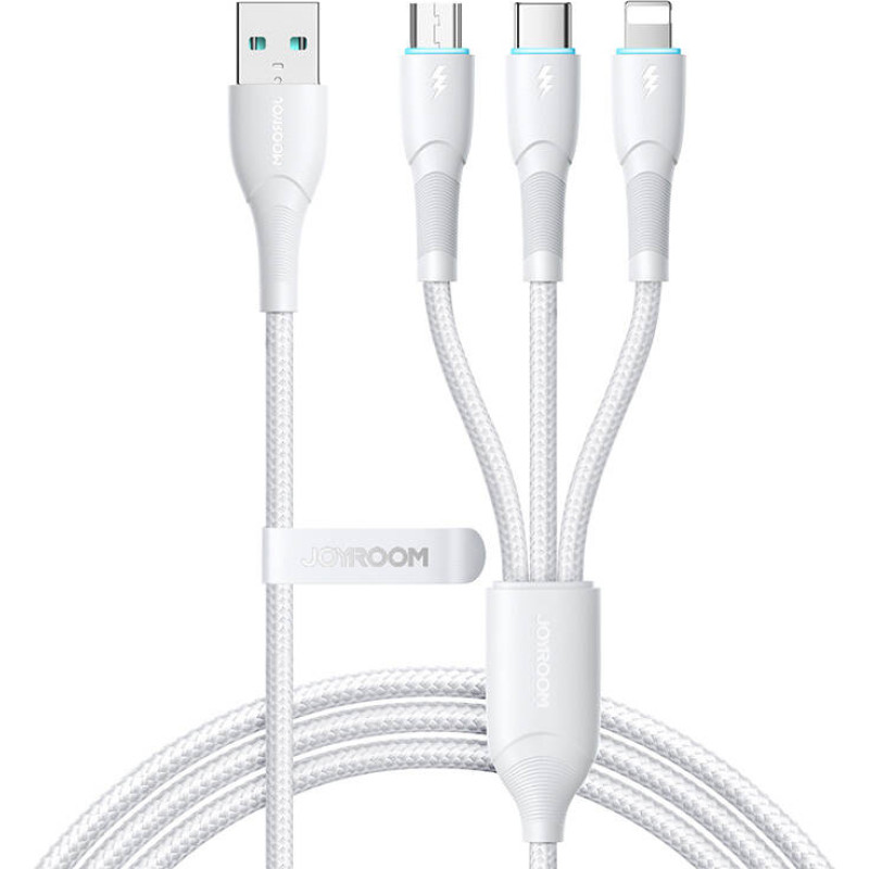 3in1 USB Cable Joyroom Starry Series USB-A to + Lightning + Type-C + Micro, 1.2m (white)