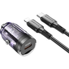 Borofone Car charger BZ29 Ray - Type C - PD 30W 3A with Type C to Lightning transparent-purple