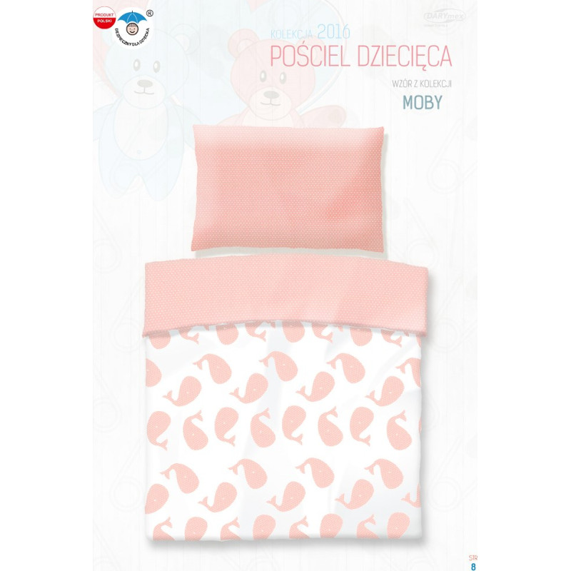 Kokvilnas gultas veļa 100x135 Moby balta koraļļu polka dots 9794 gultiņai