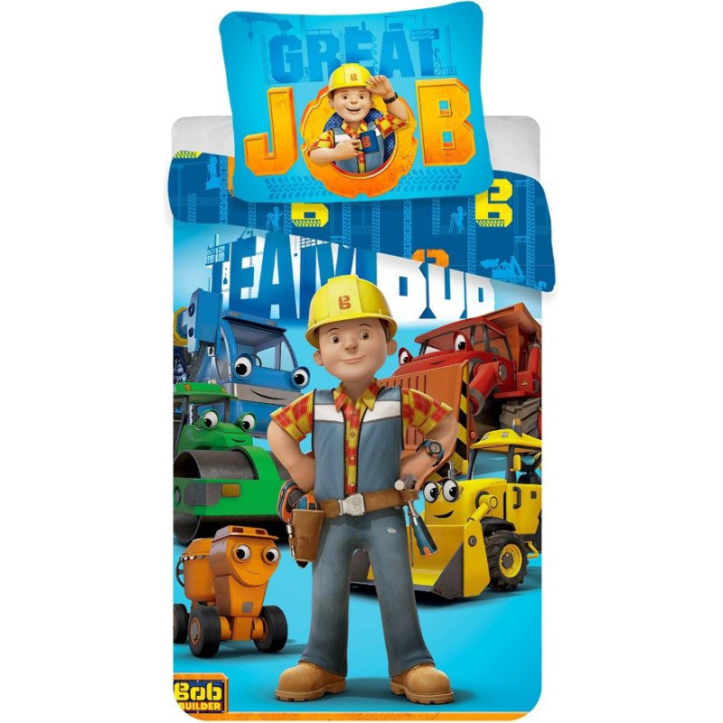 Kokvilnas gultas veļa 140x200 Bob the Builder 8607 ekskavatora transportlīdzekļu spilvendrāna 70x90