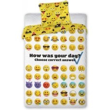 Kokvilnas gultasveļa 140x200 laimīgas Emotes 018 jaunieši Emoji smaidiņi emocijzīmes emocijzīmes balta dzeltena 9029