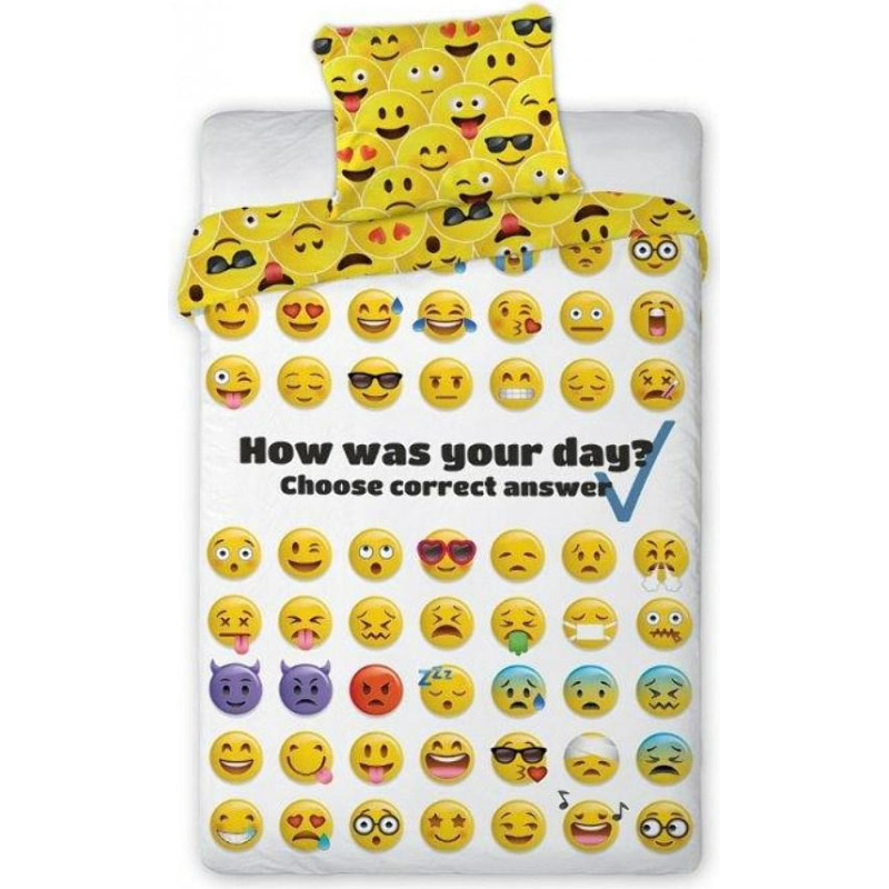 Kokvilnas gultasveļa 140x200 laimīgas Emotes 018 jaunieši Emoji smaidiņi emocijzīmes emocijzīmes balta dzeltena 9029