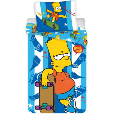 Kokvilnas veļa 140x200 Bart Skater Simpson 2635 skeitborda spilvendrāna 70x90 zilas bērnu svītras