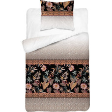 Kokvilnas gultasveļa 220x200 ziedi 3876 Bēšs brūns melns Cotton 4