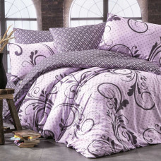 Kokvilnas gultas veļa 200x220 Otis Lily viršu purpura ziedu ģeometrija Cottonlove Exclusive 5
