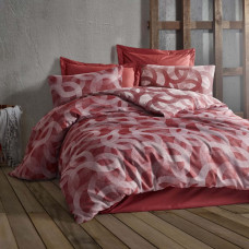 Kokvilnas gultas veļa 220x200 plankumi sarkans terra geometry žakarda Cottonlove Jacquard