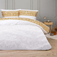 Satīna gultas veļa 220x200 baltā zelta krāšņuma rotājumi Angelica White 1514/1 Satynlove 5
