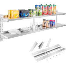 Royal Catering Dubults piekarināms tērauda sienas plaukts regulējams 180cm