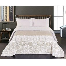 Decoking Dekoratīvs gultas pārklājs 260x280 Alhambra bēšs balts, abpusējs ar ziedu ornamentiem