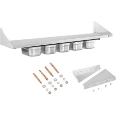 Royal Catering Nerūsējošā tērauda sienas plaukts, kas karājas uz konsolēm ar GN1/4 konteineriem