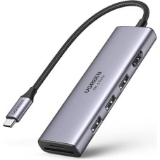 Ugreen 6 in1 daudzfunkcionāls USB-C HUB — 3 x USB HDMI 4K SD un TF karšu lasītājs pelēkā krāsā