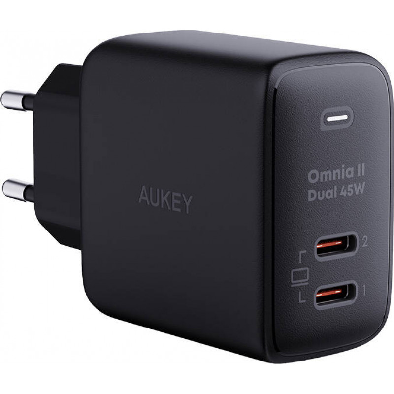 Wall Charger Aukey PA-B4T, 2xUSB-C, 45W (black)