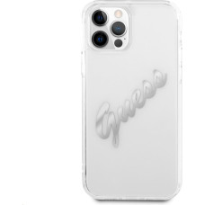 GUHCP12MKTRSVSI Guess PU Vintage Script Silver Logo Case for iPhone 12|12 Pro Transparent