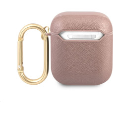 GUA2SASMP Guess Saffiano PC|PU Metal Logo Case for Airpods 1|2 Pink