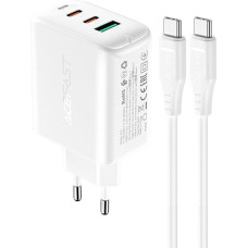 Acefast 2in1 charger 2x USB Type C | USB 65W, PD, QC 3.0, AFC, FCP (set with cable) white (A13 white)