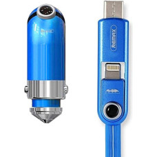 REMAX Car Charger Cutie RCC-211 - USB - 2,4A with 3 in 1 cable Micro USB, Lightning, Type C BLUE