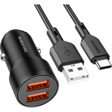 Borofone Car charger BZ19 Wisdom - 2xUSB - 12W with USB to Type C cable black