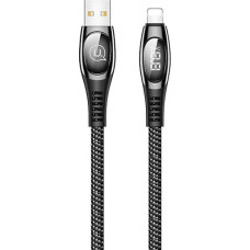 USAMS Kabel pleciony U36 lightning 1,2m 2A Fast Charging LED czarny|black SJ368USB01 (US-SJ368)