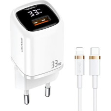 USAMS Ład. siec. 1xUSB-C+1xUSB T46 33W PD3.0 +QC3.0 Fast Charging +kabel U63 USB-C|Lightning biały|white UDTZ02 (USAMS-UD)