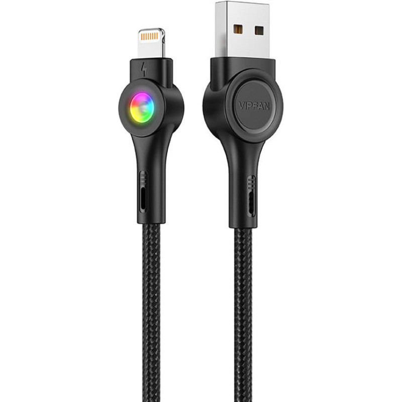 USB to Lightning cable Vipfan Colorful X08, 3A, 1.2m (black)