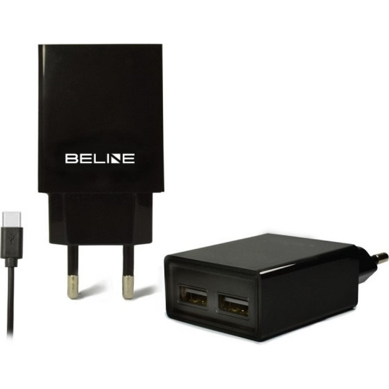 Beline Ładowarka sieciowa  2xUSB + USB-C 2A czarna