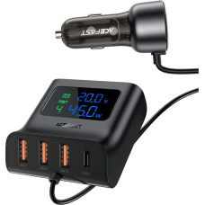 Acefast B11 138W USB-A USB-C Car Charger with 6 Ports - Black