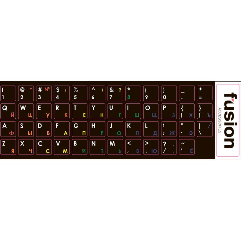 Fusion laminētas klaviatūras uzlīmes RU | ENG varavīksnes krāsas